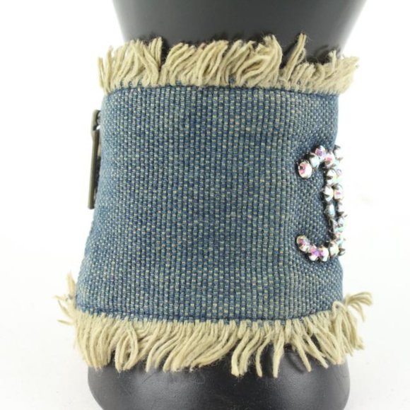 Chanel 01p Denim CC Crystal Logo Cuff Bracelet - Picture 8 of 12